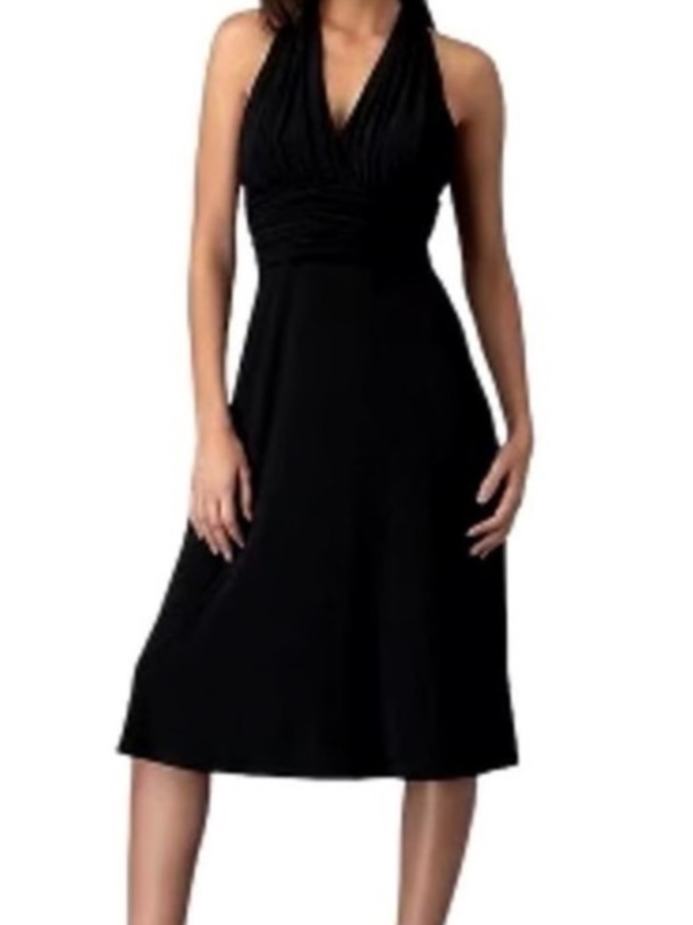 Jones Wear Black Halter Ruched Midi Dress